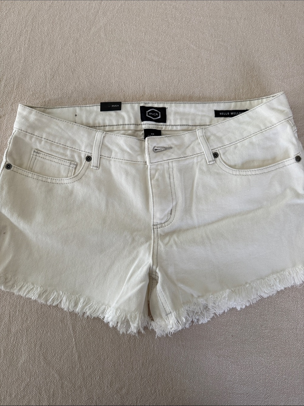 RVCA White Frayed-Hem Denim Shorts